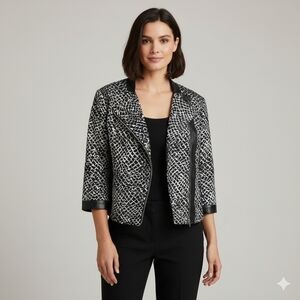 Peter Nygard Black and White Patterned  Blazer With Beaded Shoulders Size 14
